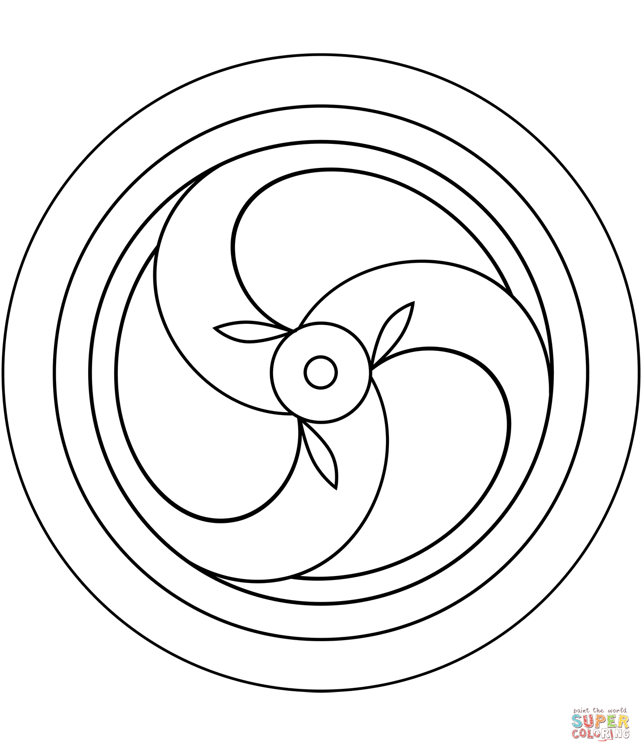 Trinity Spiral Mandala coloring page | Free Printable Coloring Pages