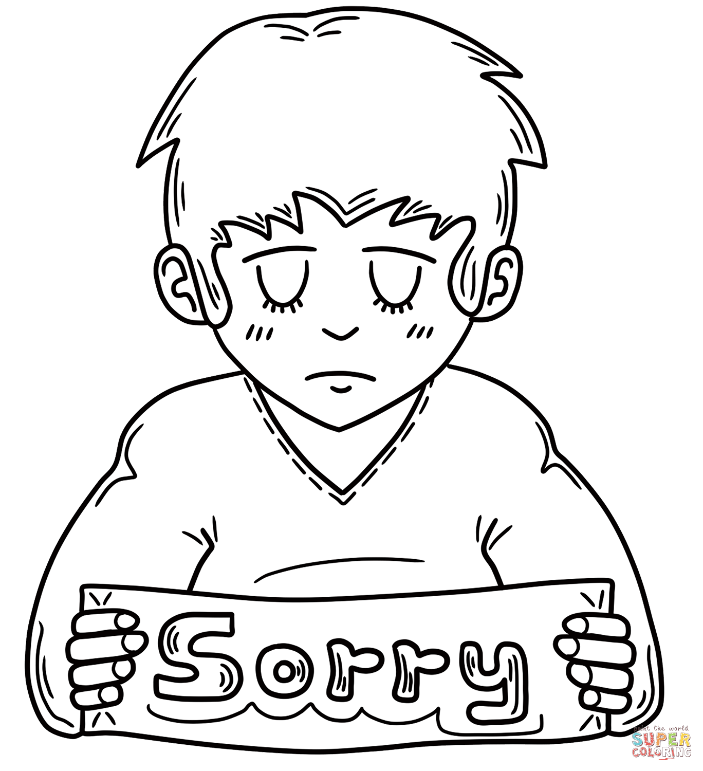 Sad Boy Feeling Sorry coloring page ...