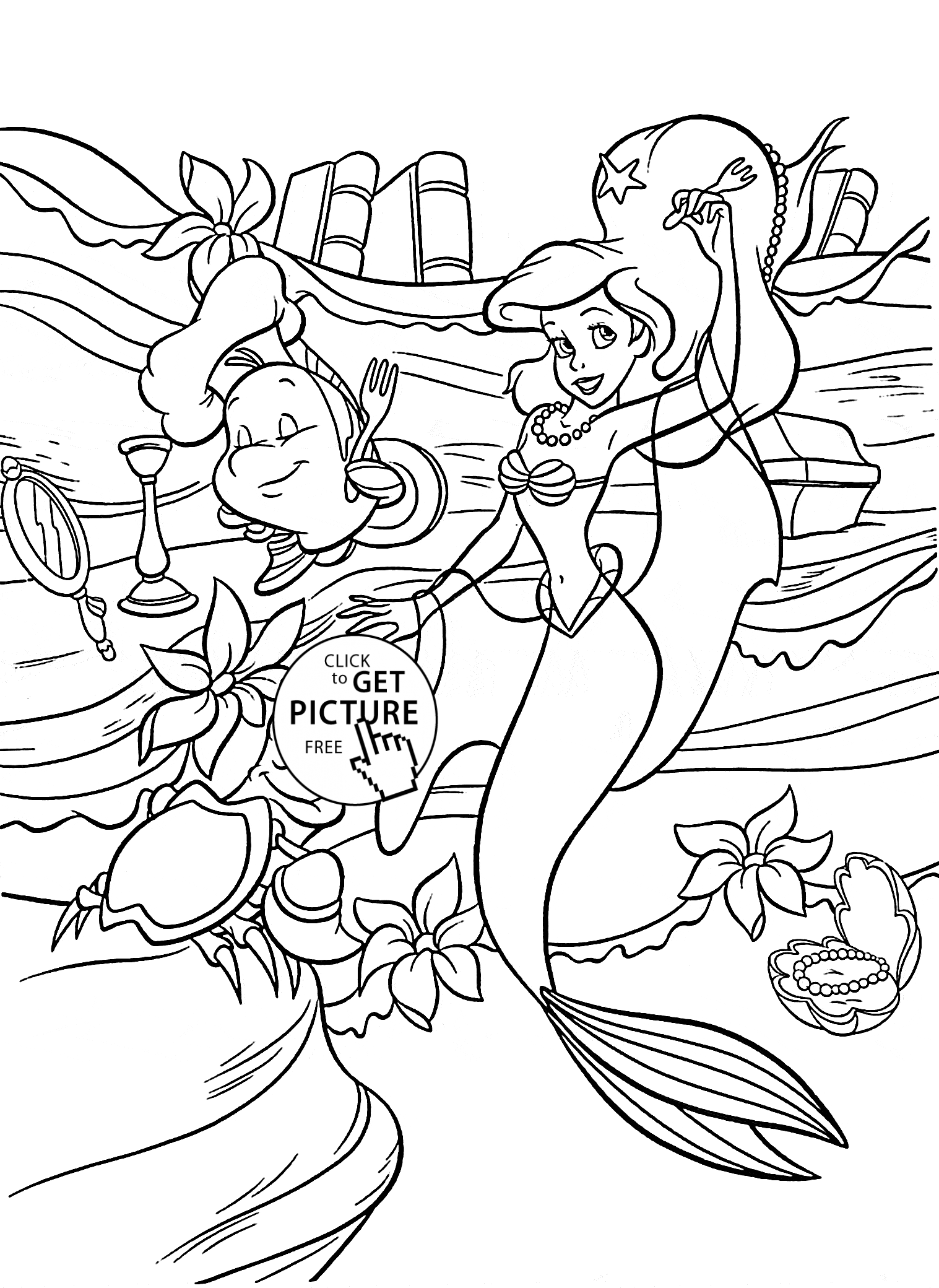 The Little Princess Mermaid Coloring Page For Kids, Disney