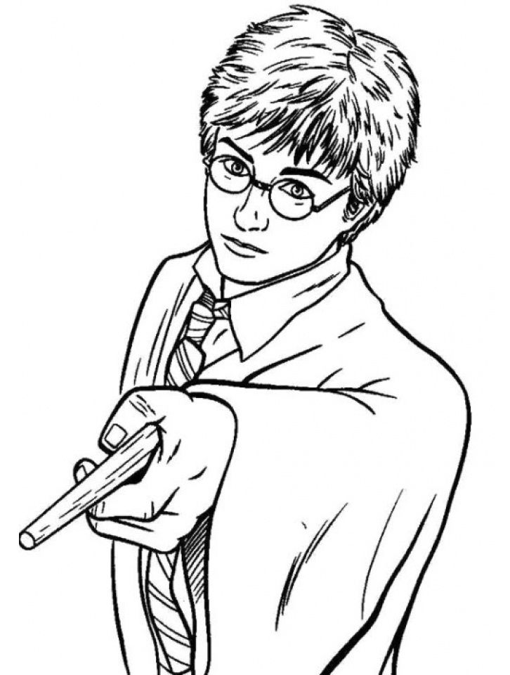 Harry Potter with Magic Wand Coloring Page - Free Printable Coloring Pages  for Kids