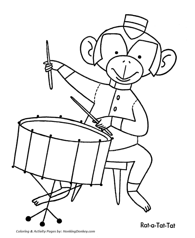 Christmas Toys Coloring Pages - Monkey Drummer Christmas Coloring ...