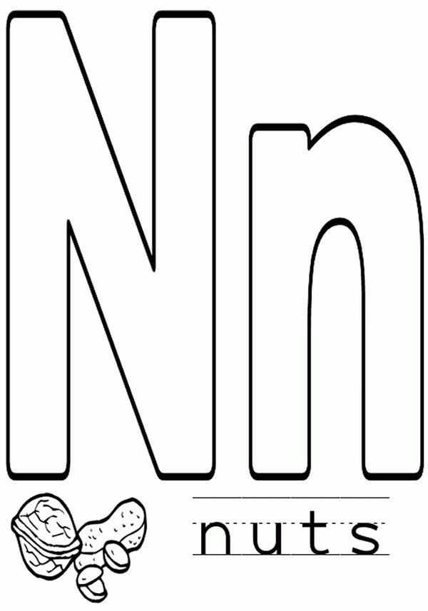 Learn Alphabet Letter N for Nut Coloring Page: Learn Alphabet ...