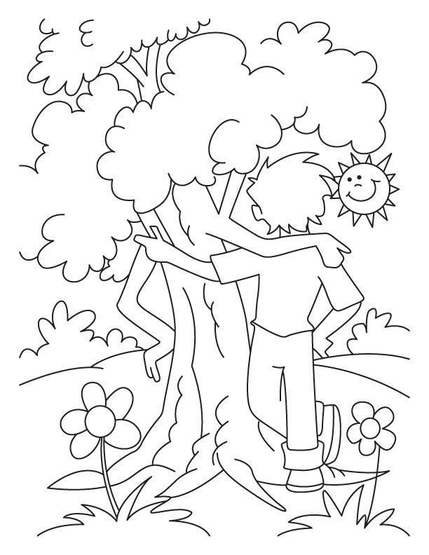 A boy is celebrating an arbor day with the tree coloring page ...