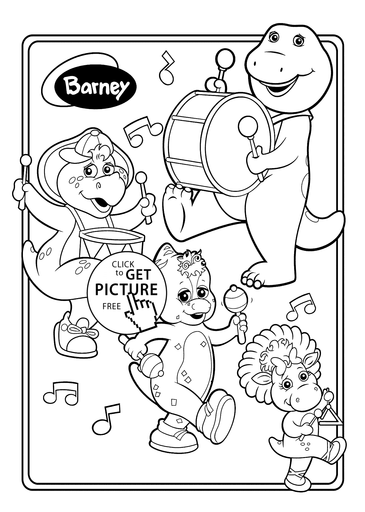 Barney And Friends Musicians Coloring Pages For Kids, Printable