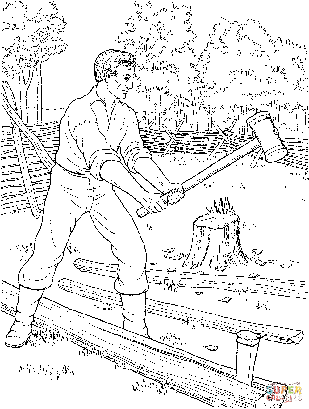 Young Abe Lincoln Was Good with an Axe coloring page | Free ...