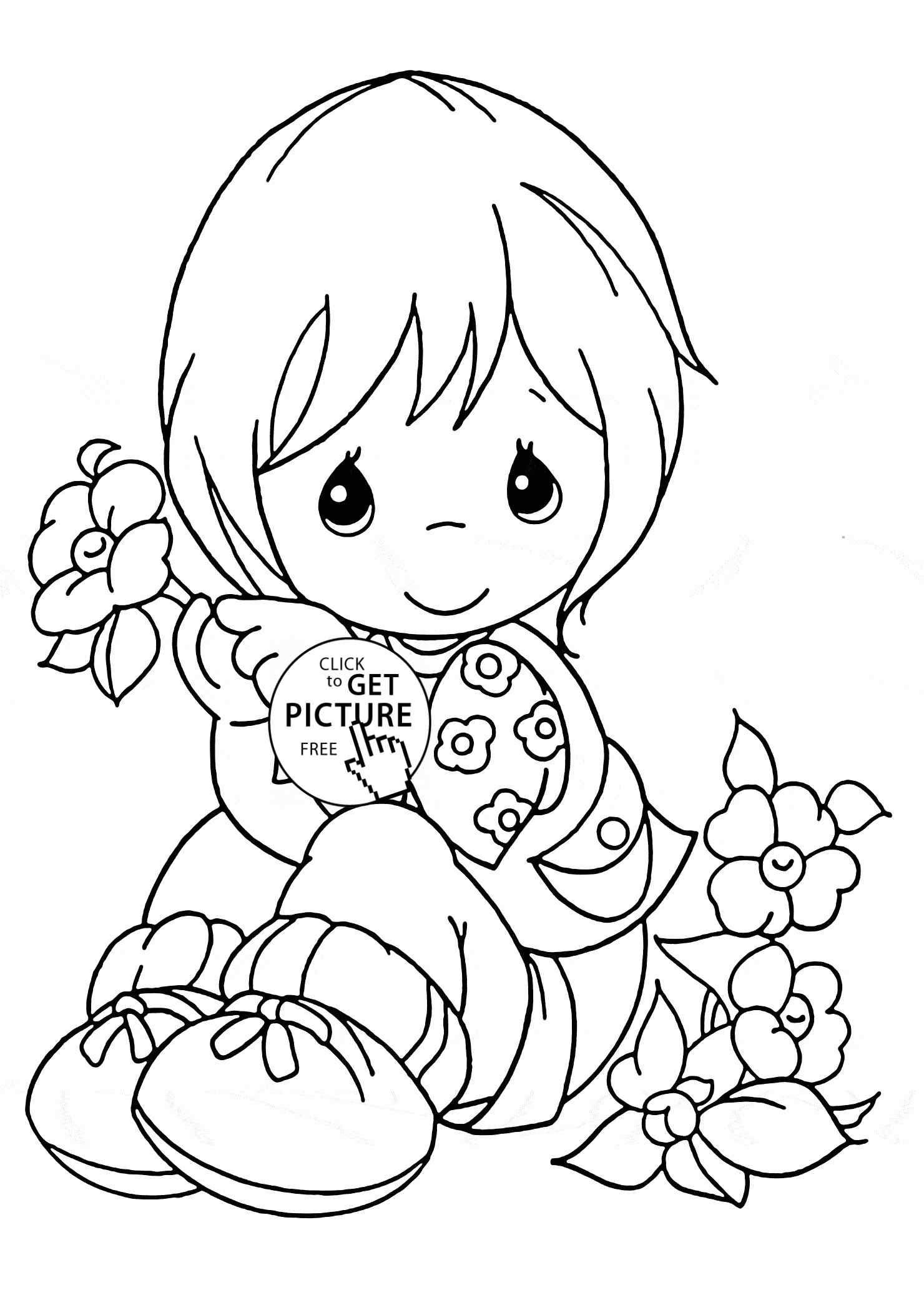 Cute Girl And Flowers Spring Coloring Page For Kids, Seasons