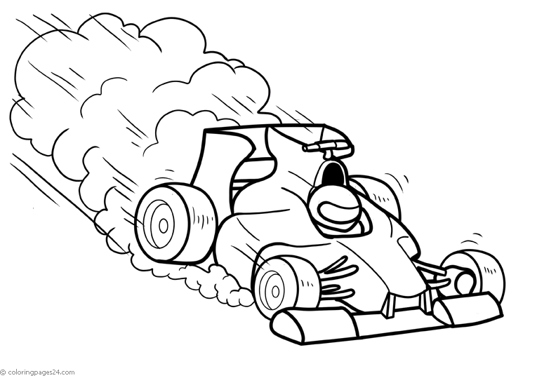 A fast race car with smoke behind | Coloring Pages 24