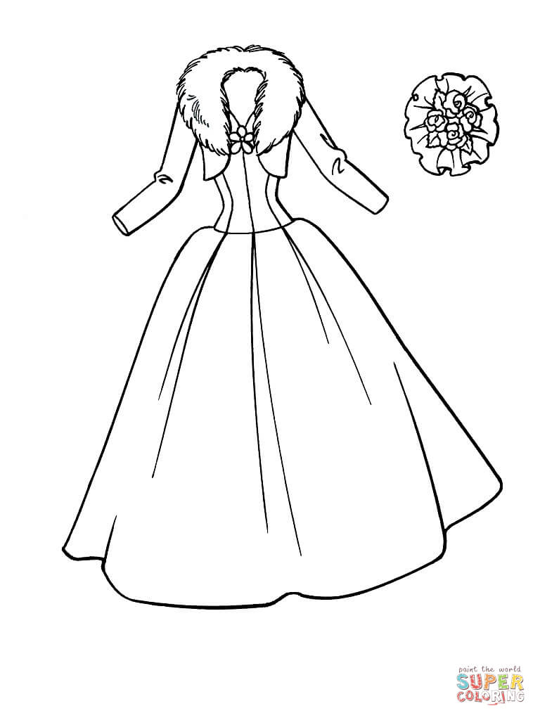 Winter Wedding Dress coloring page | Free Printable Coloring Pages