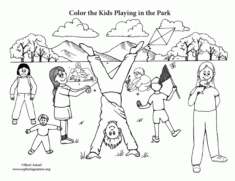 Kids Playing in the Park Coloring Page