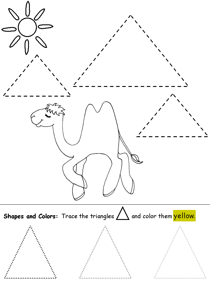 Triangle worksheets and coloring page