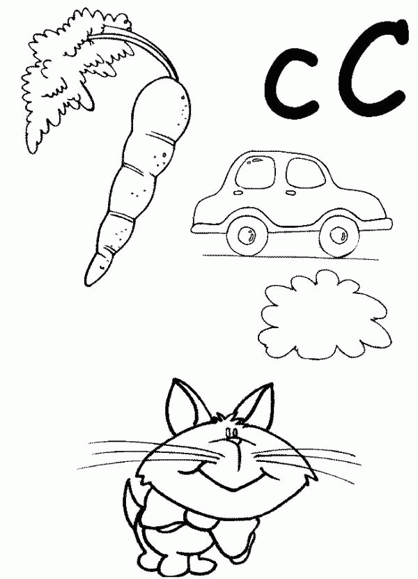 Carrot Car and Cat Start with Letter C Coloring Page - Free ...