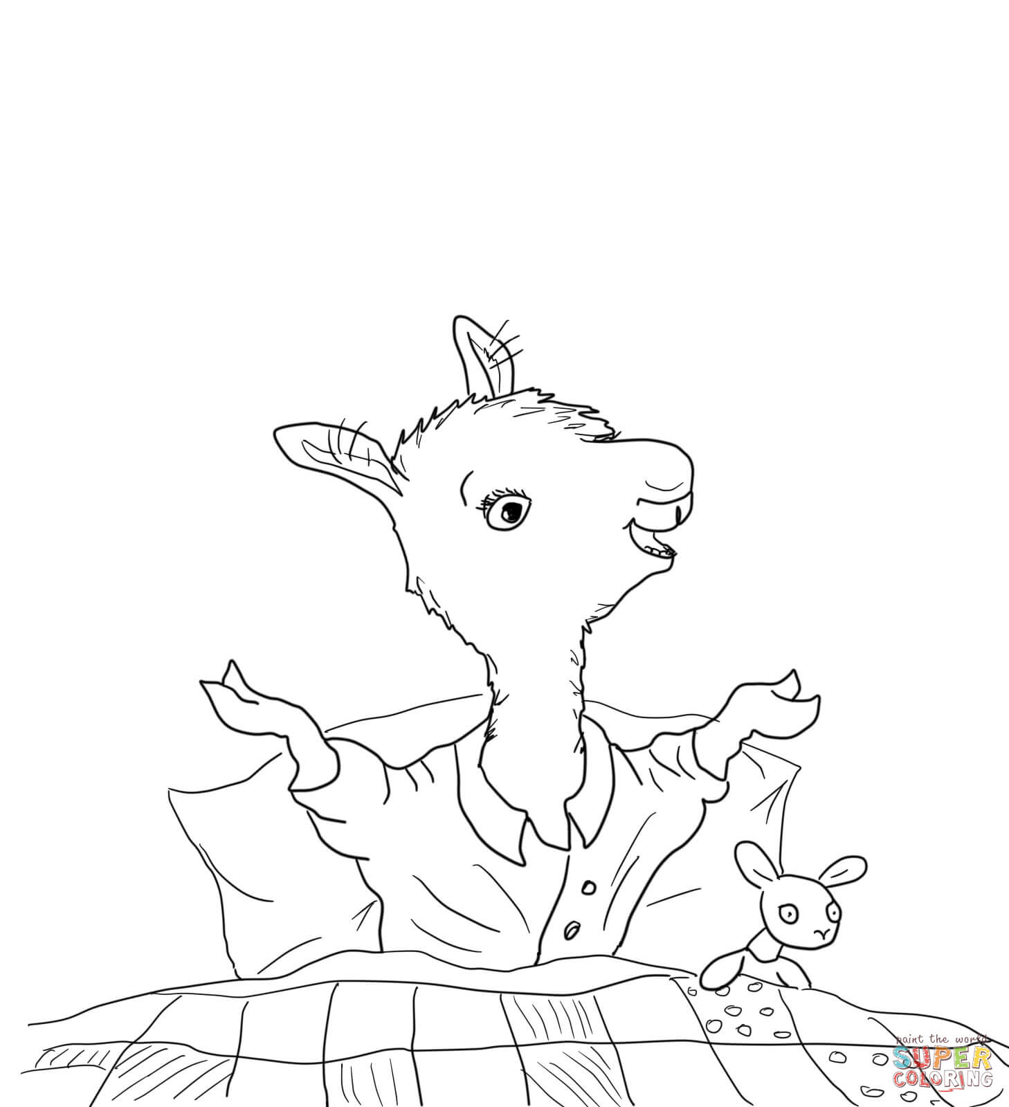 Llama Red Pajama Coloring Page - Get Coloring Pages