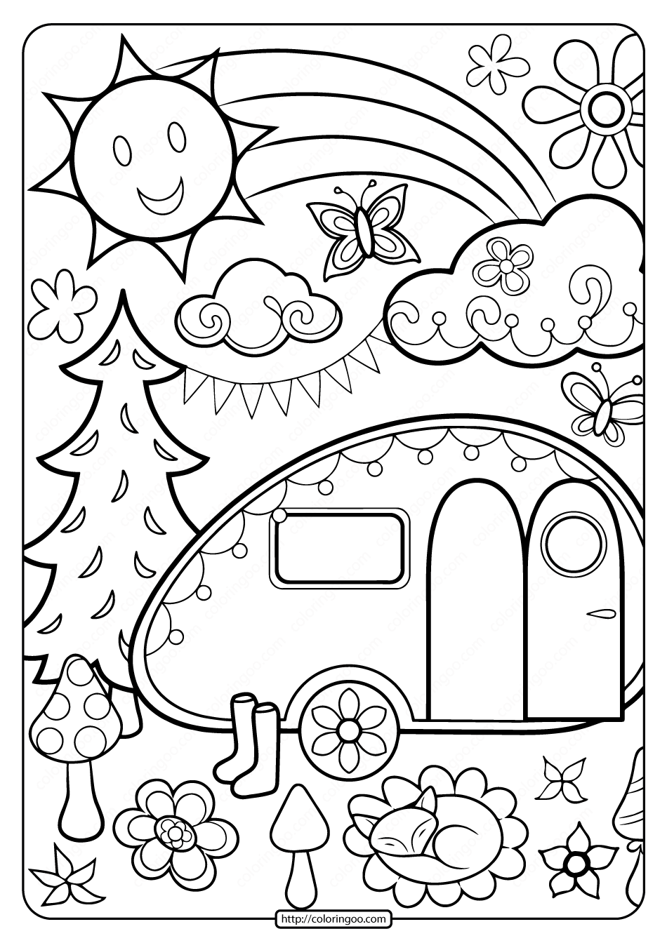 Printable Happy Campers Coloring Page | Camping coloring pages, Summer coloring  pages, Free coloring pages