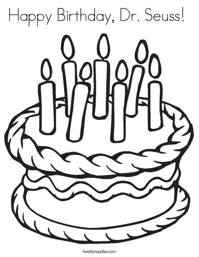 Birthday cake, happy birthday dr seuss coloring page