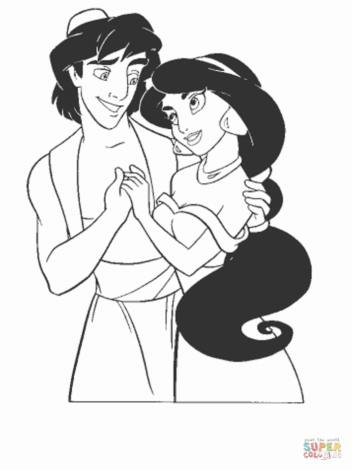Easy Aladdin Coloring Pages Princess Jasmine With Aladdin ...