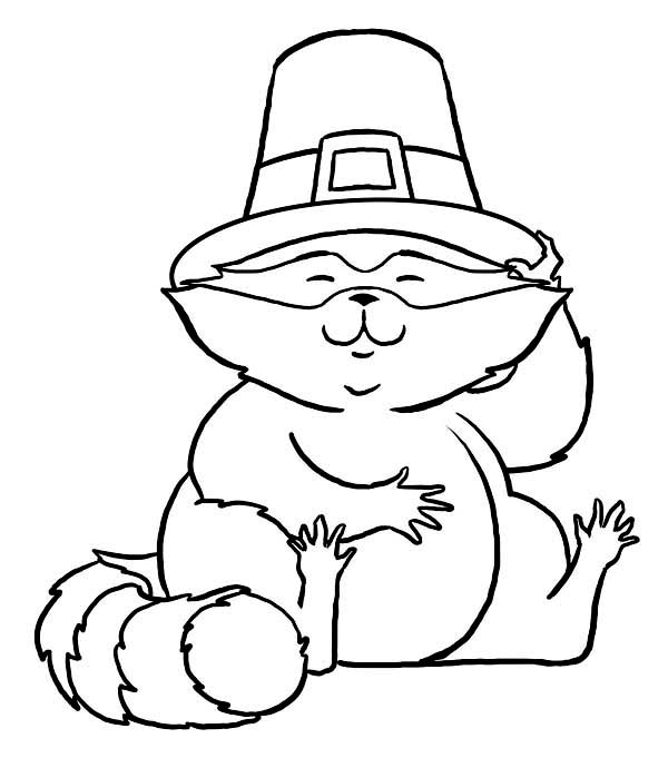 Funny Cat Wearing Pilgrim Hat on Thanksgiving Day Coloring Page ...