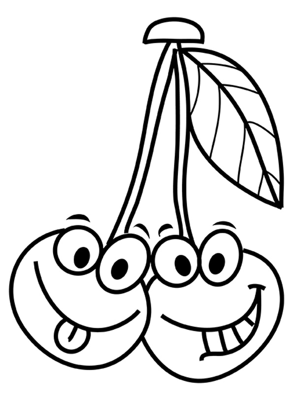Cartoon Cherries Smiling Coloring Page - Free Printable ...