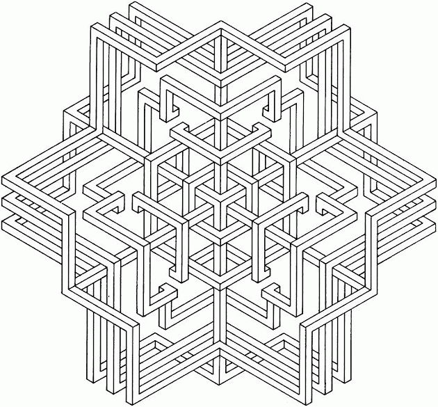 969 Simple 3D Geometric Coloring Pages with Animal character