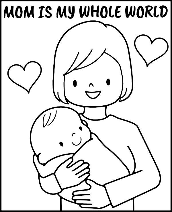 Printable mother with a baby coloring ...