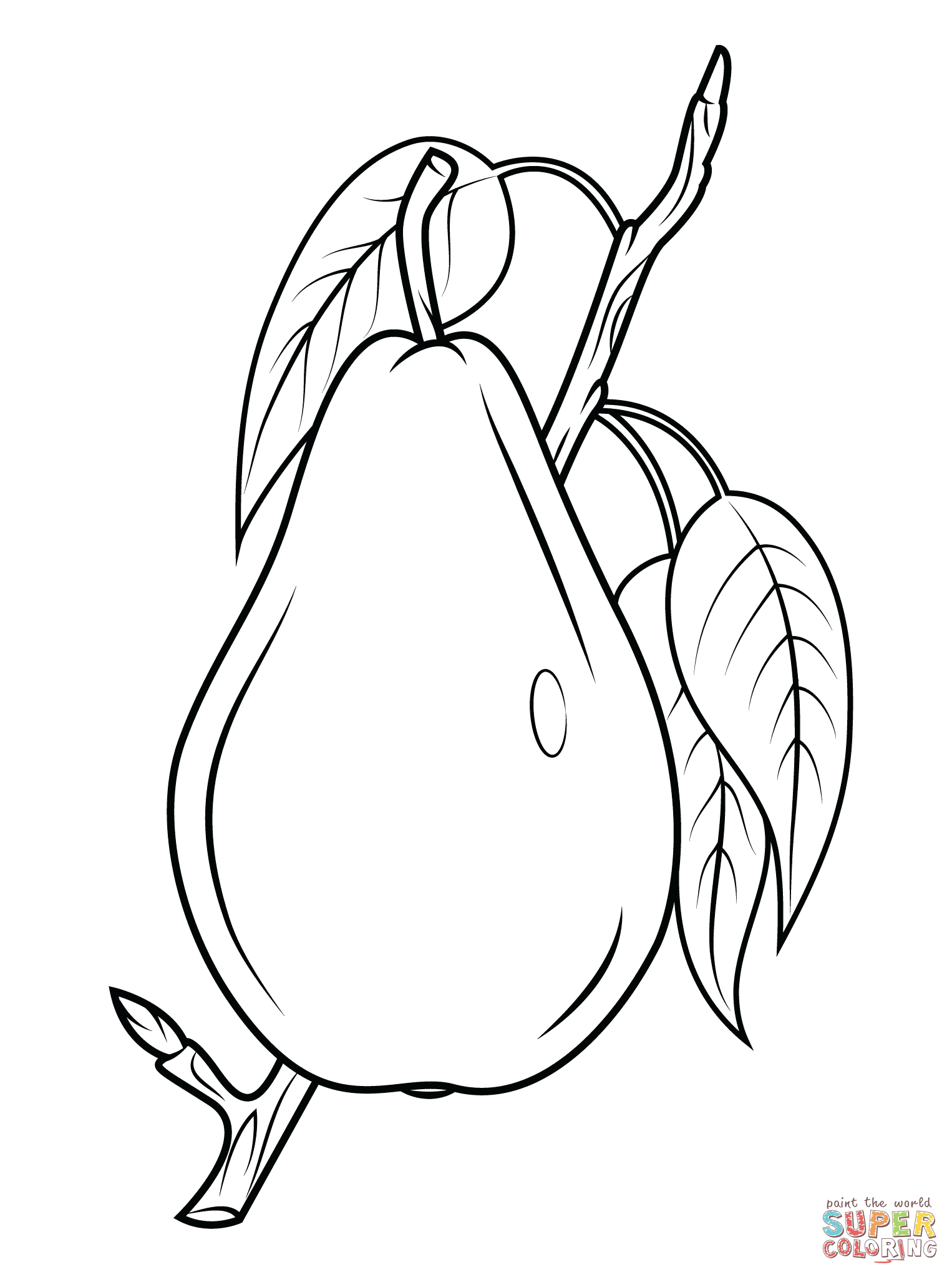 Pear on branch coloring page | Free Printable Coloring Pages