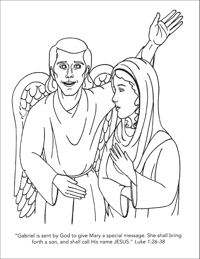 Simple Angel Visits Mary Coloring Page for Kindergarten