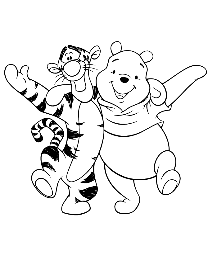 Cartoon Tigger And Pooh Best Friends Coloring Page | Free 