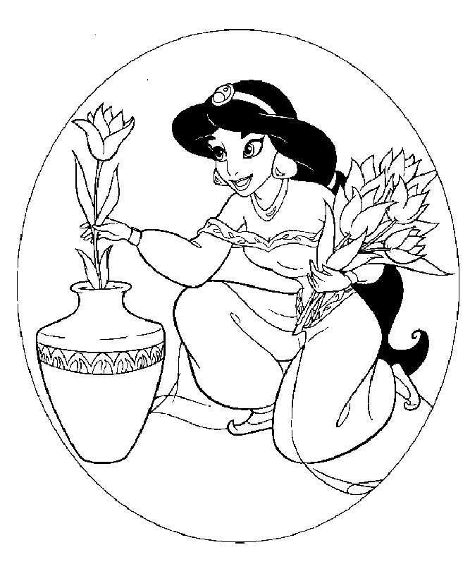 Printable Coloring Sheets of Princess Jasmine and Flowers ...