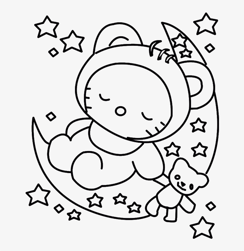 Hello Kitty Sleeping Colouring Pages - Baby Hello Kitty Coloring Pages -  700x893 PNG Download - PNGkit