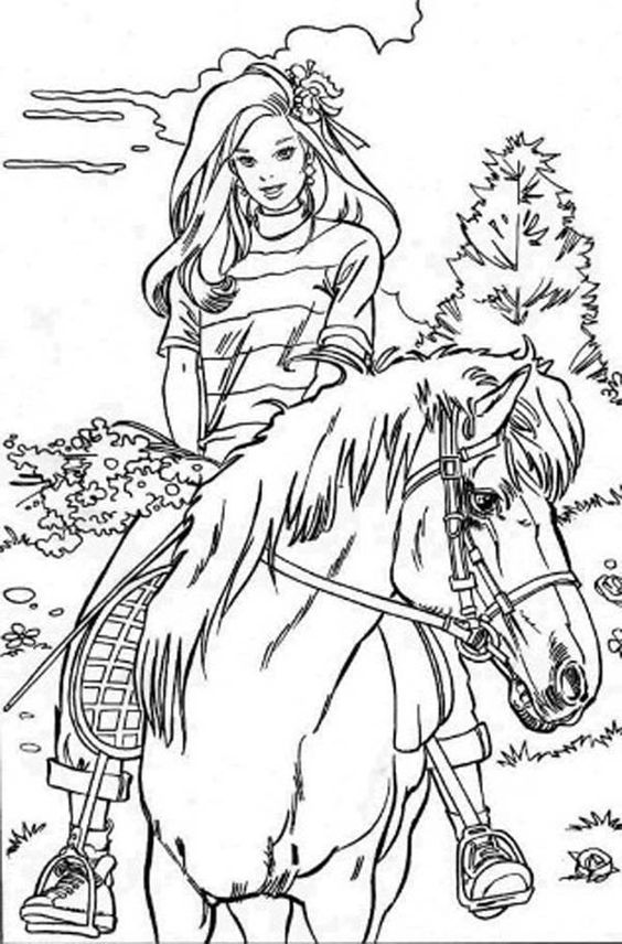 Barbie Doll Riding Horse Coloring Page | MÃ¥larbilder ~ Barbie ...