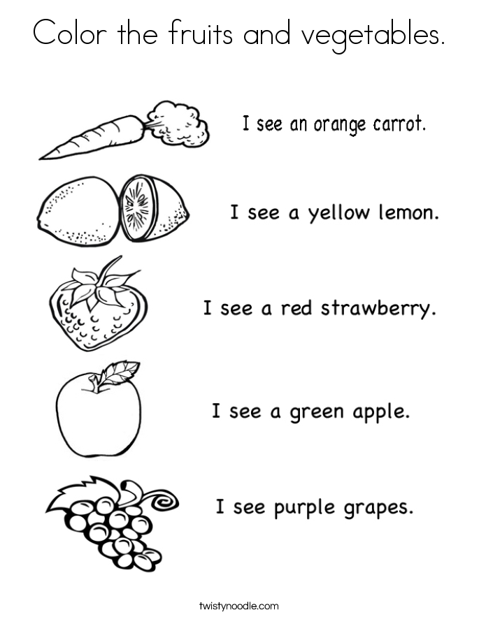 Color the fruits and vegetables Coloring Page - Twisty Noodle