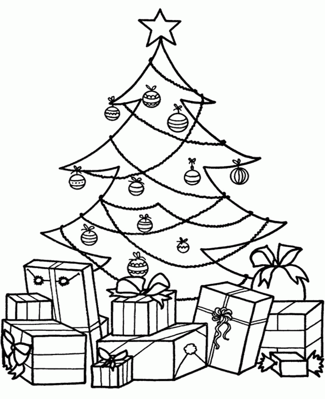 Tree Coloring Pages : Christmas Tree With Gift Coloring Page Kids 