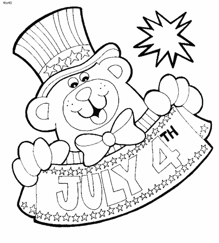 Coloring Book: 4th of July Teddy Bear Coloring Page