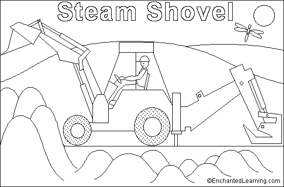 Steam Shovel online coloring page: EnchantedLearning.com