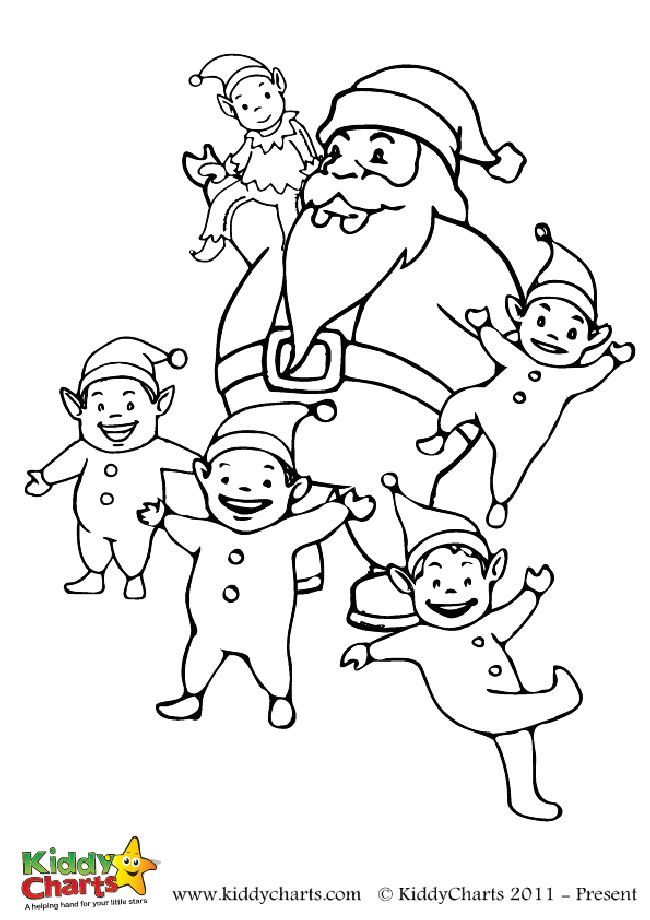 Free Santa and his little elf colouring ...