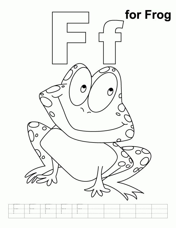 F for frog coloring page with handwriting practice | Download Free 