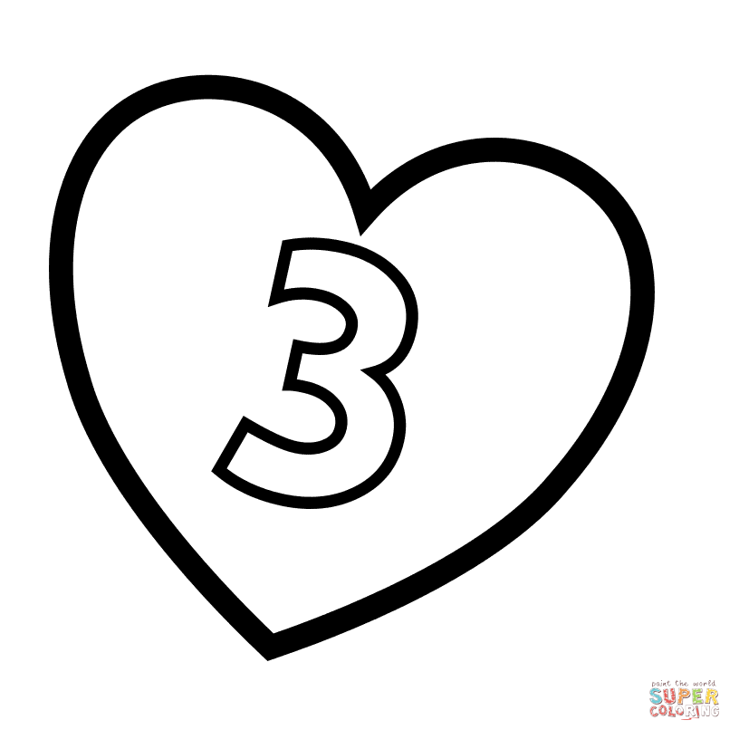 Number 3 in Heart coloring page | Free Printable Coloring Pages