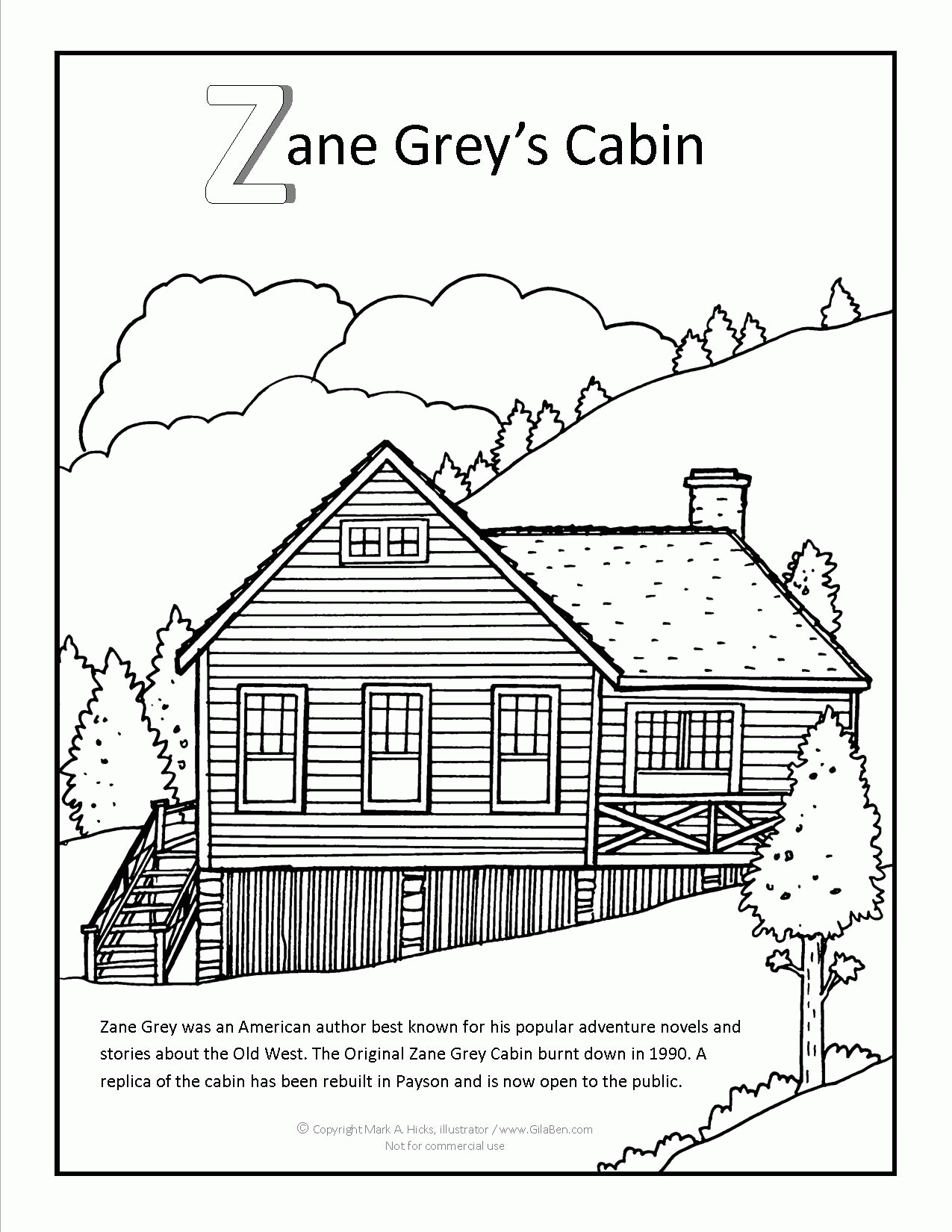 Cabin Coloring Page - Coloring Pages for Kids and for Adults
