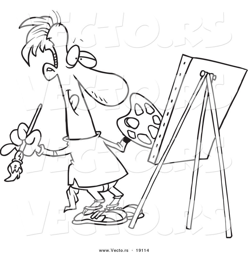 Vector of a Cartoon Male Artist Painting His Masterpiece ...
