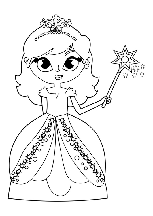 Coloring Page princess with wand - free printable coloring pages