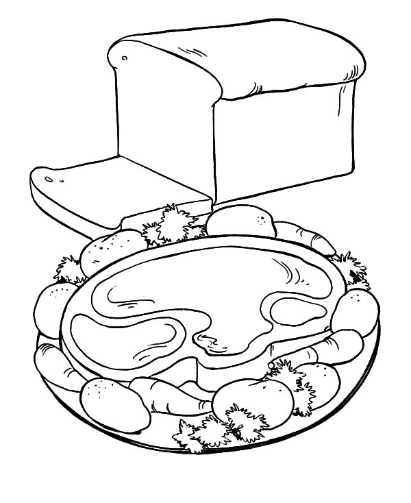 Healthy Breakfast With Meat And Bread Coloring Pages : Best Place to Color