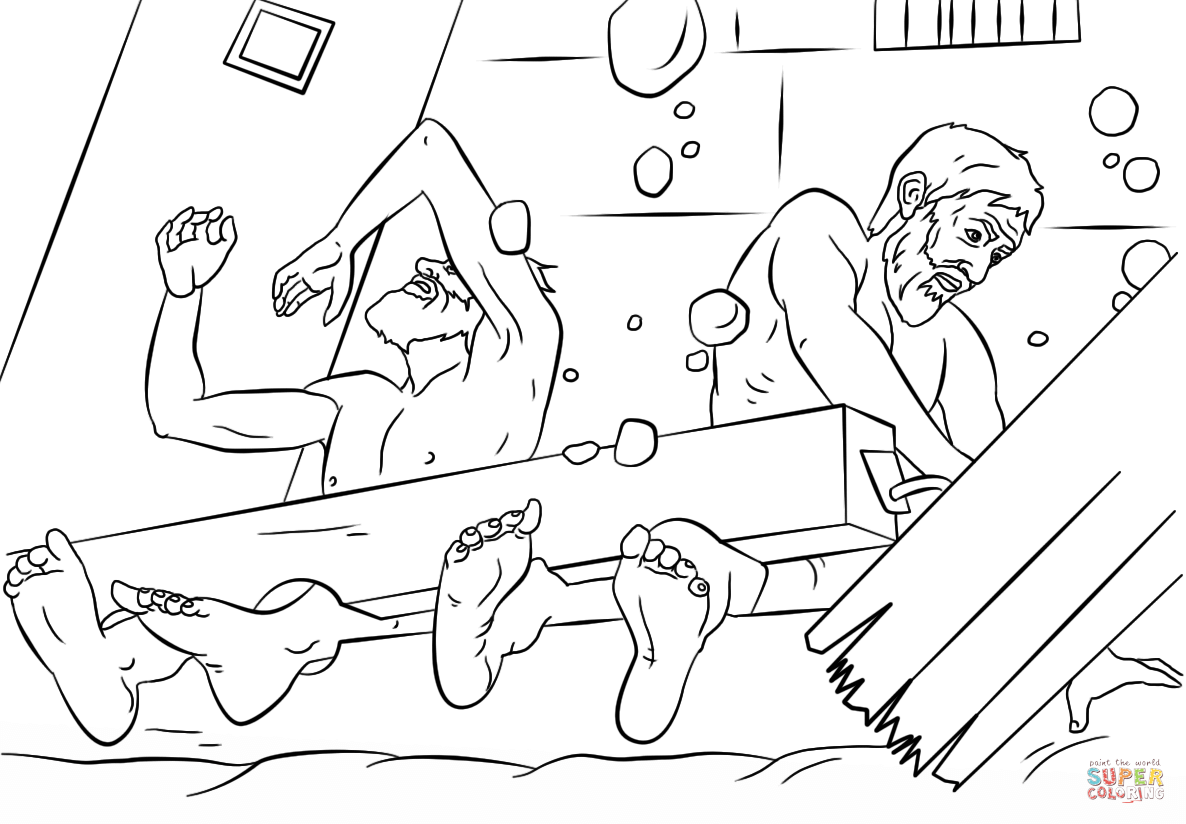 Paul and Silas survives Earthquake coloring page