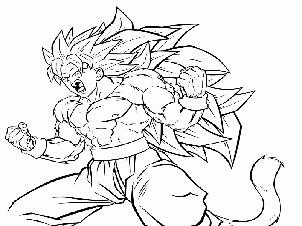 Goku Super Saiyan 4 Coloring Pages for Kids and for Adults · Dragon Ball Z