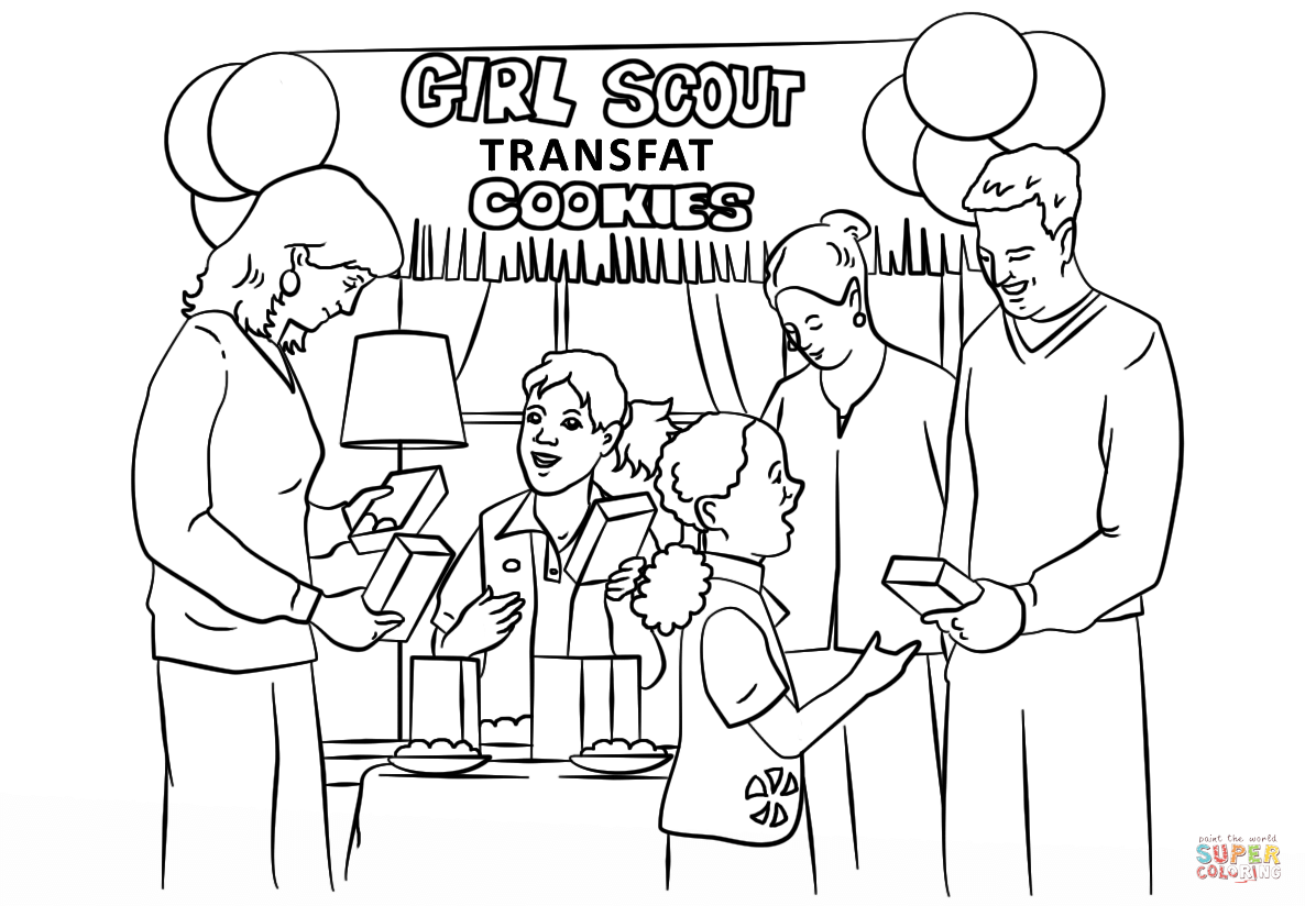 Brownie Girl Scouts Selling Cookies coloring page | Free Printable ...