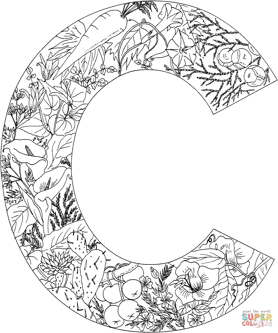 English Alphabet with Plants coloring pages | Free Coloring Pages