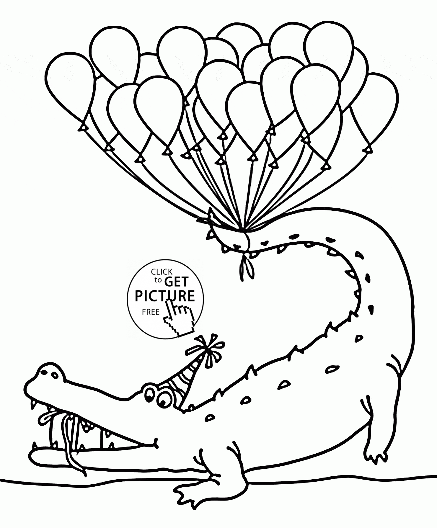 Alligator and Birthday Balloons coloring page for kids, holiday ...