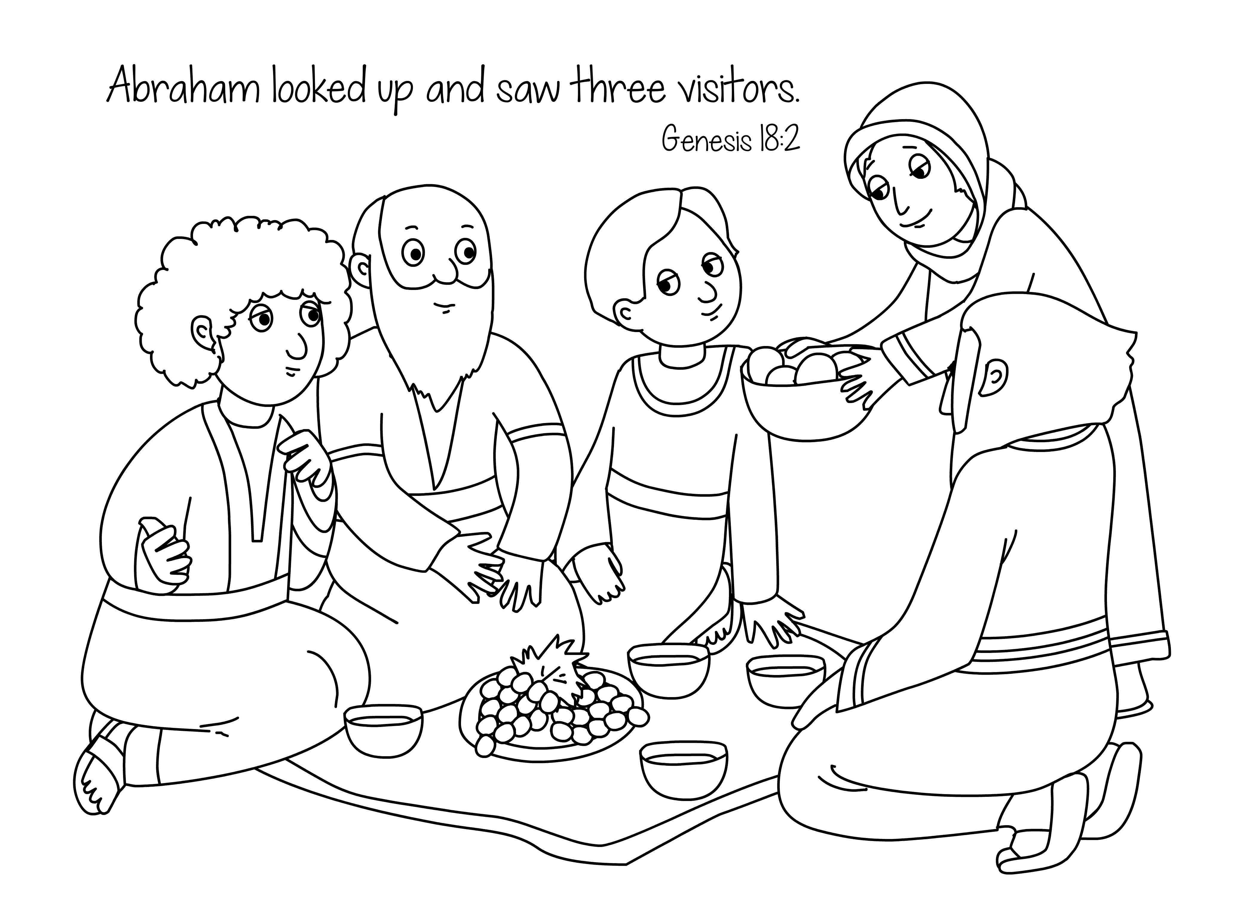 Free Bible Coloring Page Abraham and Sara Visitors