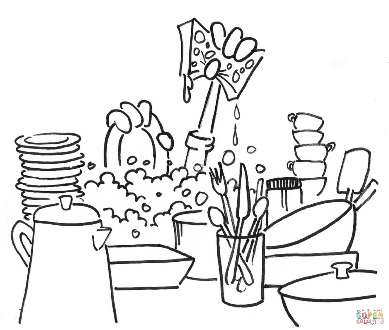 Washing Dishes coloring page | Free Printable Coloring Pages