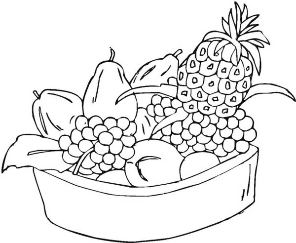 Mixed Fruit in One Bowl Coloring Page - NetArt
