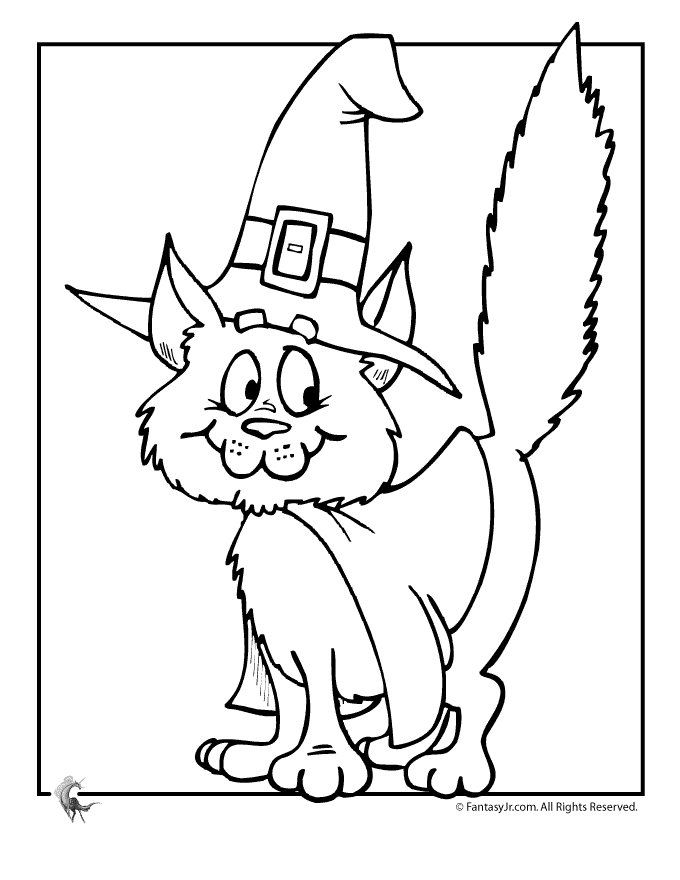 fantasy jr halloween witch cat coloring page