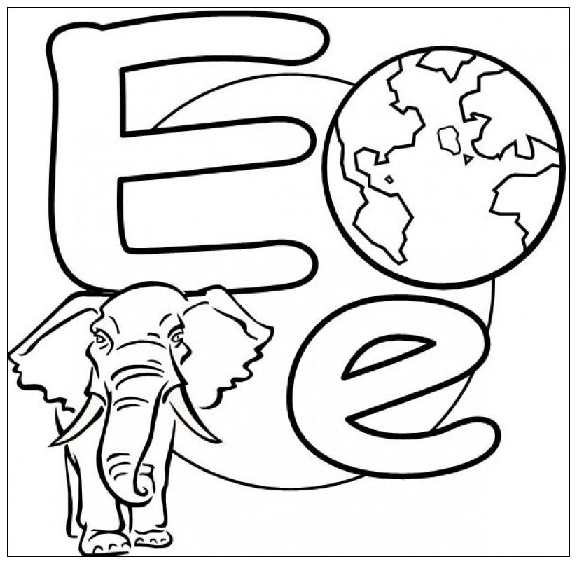 Letter E Is For Elephant And Globe Coloring Page - Kids Colouring 